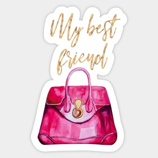 My best friend, red shoes and red bag, watercolor illustration Sticker